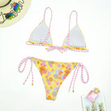 Tethered Flower Print Bikini Swimsuits