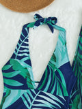 Tropical Print One Piece Swimsuit With Cover Up Skirt