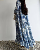 Spring Blue Printed Maxi Dress