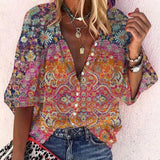 Showy V-Neck Print Top