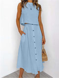 Round Neck Vest Skirt Suit