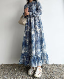 Spring Blue Printed Maxi Dress