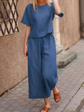 Two-piece casual loose solid color shirt and trousers