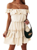 Solid Color Sling Panel Double Layer Ruffle Dress