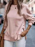 Pink Plain Long Sleeve Round Neck Top