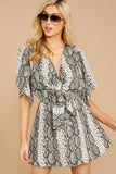 Printed Bow V-neck Seaside Holiday Dress