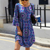 Purple Print Round Neck Mini Dress