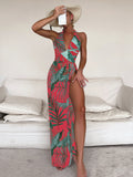 Tropical Print One Piece Swimsuit With Cover Up Skirt