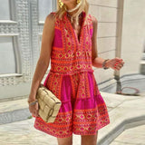 Rose Red And Hot Orange Luxe Print Sleeveless Mini Dress