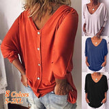 V-neck Baseball Three-quarter Sleeve Button-back T-shirt