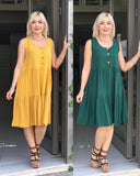 Solid Color Sleeveless Crewneck Midi Dress