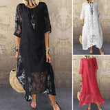 Round Neck Short Sleeve Lace Dress