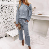 Women's Long Sleeve Loose Blouse Trousers Sets