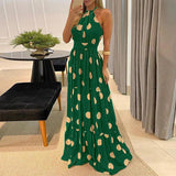 Sexy Neck Wave Point Sleeveless High Waist Big Swing Evening Dress Dress