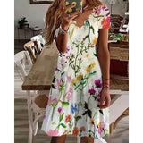 Scallop Neck Floral Vacation Midi Dresses