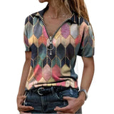 Slim V-neck blouse printed zipper t-shirt