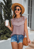 Ruffled Crew-neck Lace-paneled Top