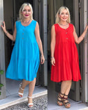 Solid Color Sleeveless Crewneck Midi Dress