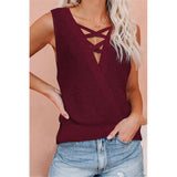 Waffle Deep V Neck Backless Top