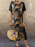 Retro Bell Sleeve Print Midi Dress