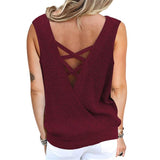 Waffle Deep V Neck Backless Top