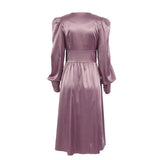 Satin Dress Women's Design Sense Lantern Sleeve Waist Slim Slim Dress