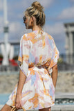 Printed Bow V-neck Seaside Holiday Dress