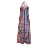 Printed Halter V-neck Bohemian Dress