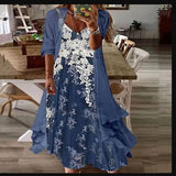 Two Piece Casual V Neck Floral Print Long Dress