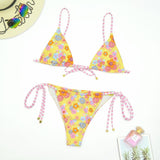 Tethered Flower Print Bikini Swimsuits