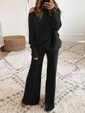 Pure color round neck long sleeve casual two-piece suit