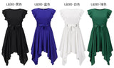 Temperament Square Collar Lotus Leaf Sleeve Dress Irregular Belt Skirt