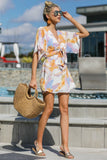 Printed Bow V-neck Seaside Holiday Dress