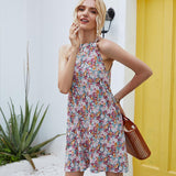 Retro Print Halter Mini Dress