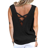 Waffle Deep V Neck Backless Top