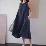 Sleeveless Loose Cotton Linen Dress