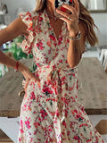 Printed Sleeveless Lace-up Dress