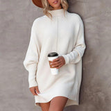 Simple Plain White Mock Neck Mini Dress