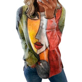 Printed Long Sleeve Round Neck Casual Loose T-Shirt Sweatshirt