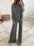 Pure color round neck long sleeve casual two-piece suit