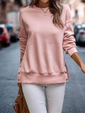 Pink Plain Long Sleeve Round Neck Top