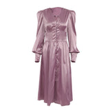 Satin Dress Women's Design Sense Lantern Sleeve Waist Slim Slim Dress