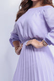 Polyester ruched dress with tied waist, mid-length, 3/4 sleeves