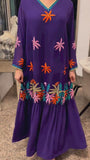 Purple Embroidered Print Loose Dress