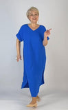 Solid Blue Loose Slit Maxi Dress