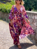 Purple Flower Printed Dress