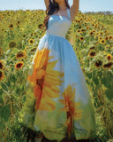 Sunflower Print Halterneck Dress