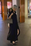 Pure Black Slit Shirt Long Dress