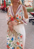 Printed Off-the-shoulder V-neck Dress