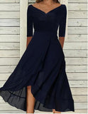 Solid Color Chiffon Midi Dress